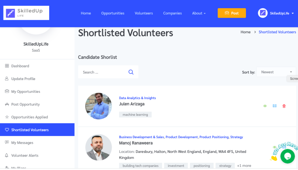 SkilledLife Shortlisted Volunteers