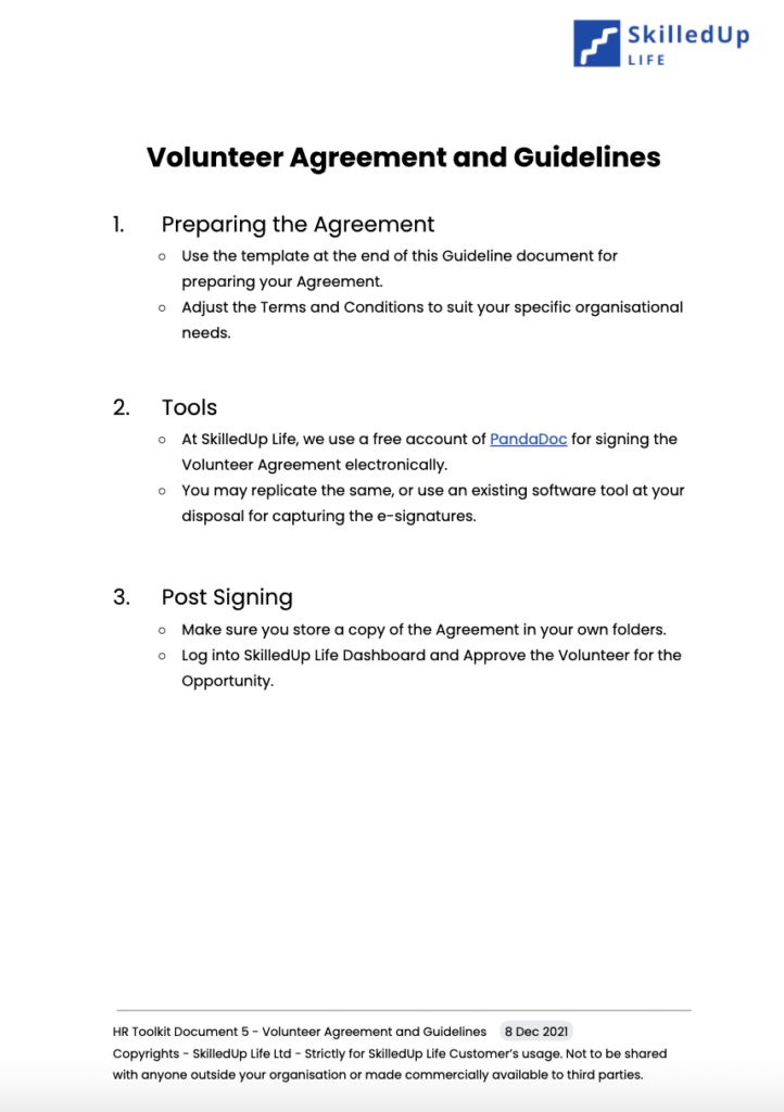 HR Toolkit - Volunteer Agreement